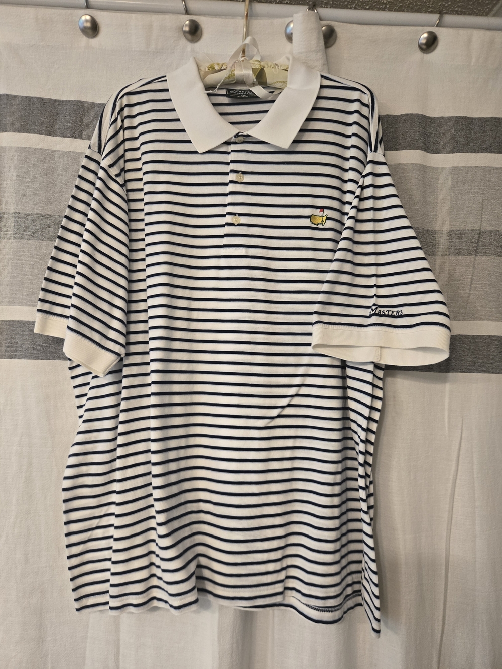 Masters Collection White and Navy Striped Polo Shirt 2XL